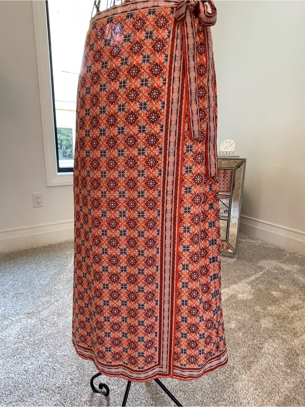 Max Studio Orange Floral Wrap Skirt